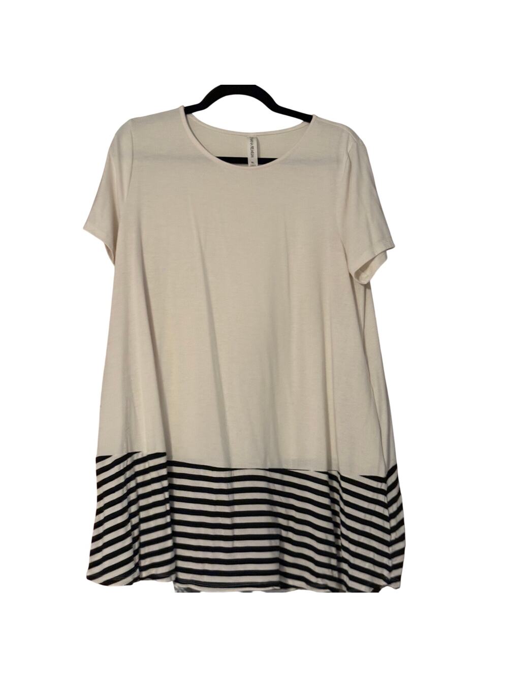 Zenana Premium XL Ivory Black Striped Hem Swing Tunic Top Short Sleeve